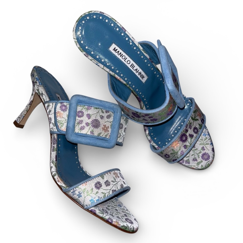Manolo Blahnik Gamble floral sandal heeled embroidered jacquard EU 37/37.5 new